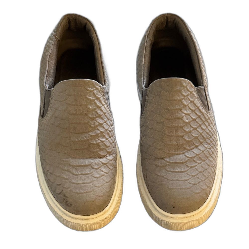 J Slides Grey Croc-Embossed Slip on Platform Shoes Sz 6